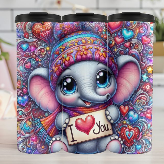 Baby Elephant Winter Heart Thermal Tumbler (Creator Uploaded)