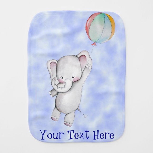 Baby Elephant with Balloon Customizable Burp Cloth (Front)