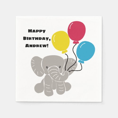 Baby Elephant with Balloons Birthday Napkins
