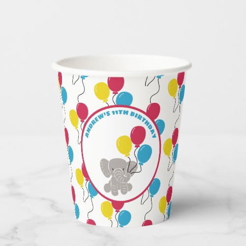 Baby Elephant with Balloons Birthday Party Paper Cups