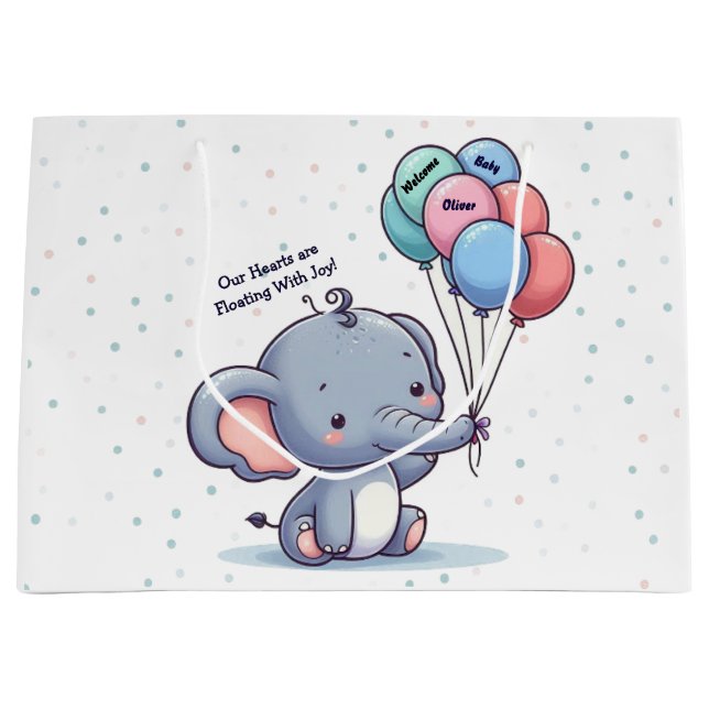 Baby Elephant with Balloons Celebration Gift Bag  (Front)