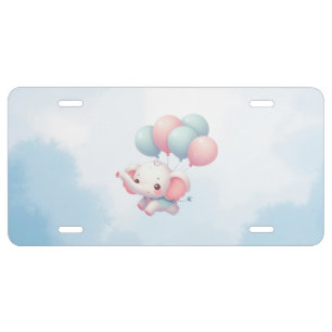 baby elephant with balloons license plate