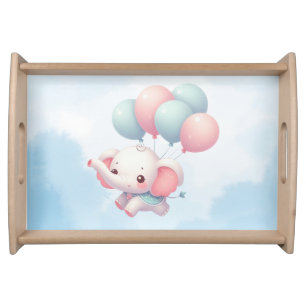baby elephant with balloons serving tray