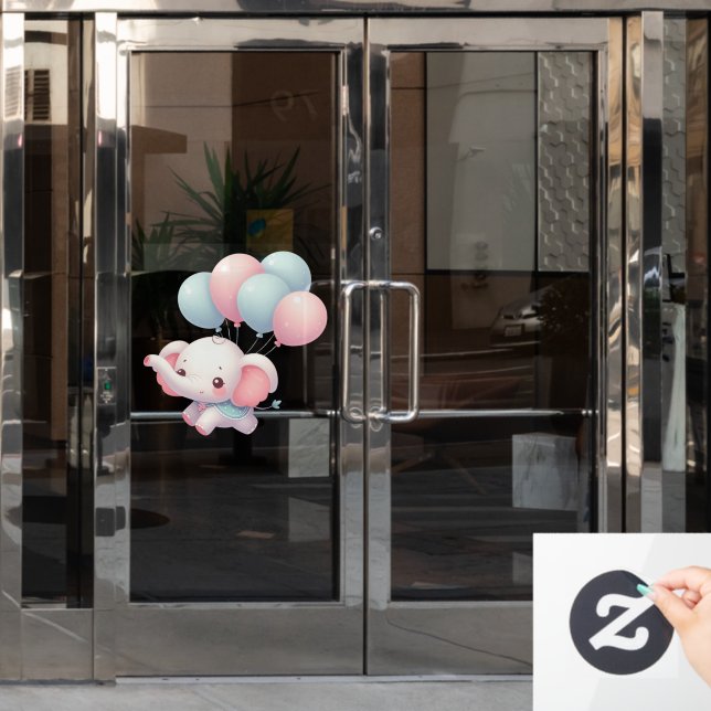  baby elephant with balloons window cling (Office Door)