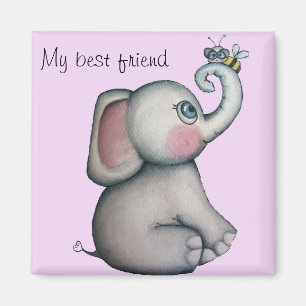 Baby Elephant with Bee Best Friend Magnet