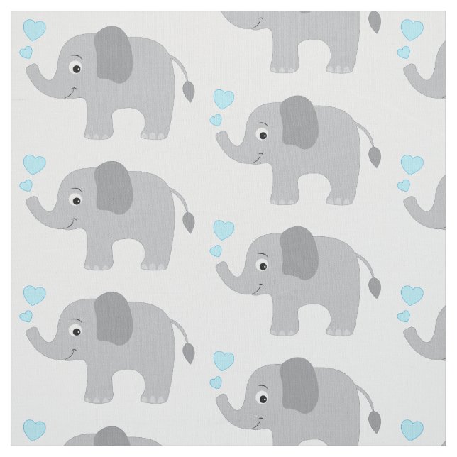 Baby Elephant with Blue Hearts Fabric (Swatch)