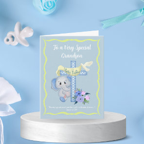 Baby Elephant With Cross and Dove Baptism Card