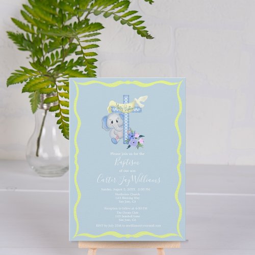 Baby Elephant With Cross and Dove Baptism Card