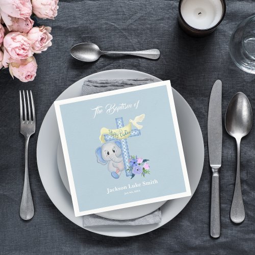 Baby Elephant With Cross and Dove Baptism  Napkins