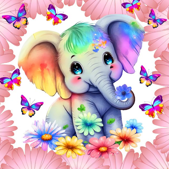 Baby Elephant with Flowers and Butterflies Jigsaw Puzzle (Creator Uploaded)