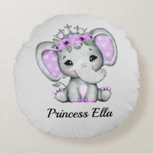 Baby Elephant with Flowers Round Pillow
