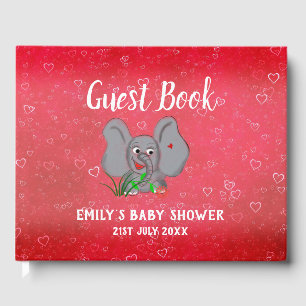 Baby Elephant With Grass And Flower Guest Book