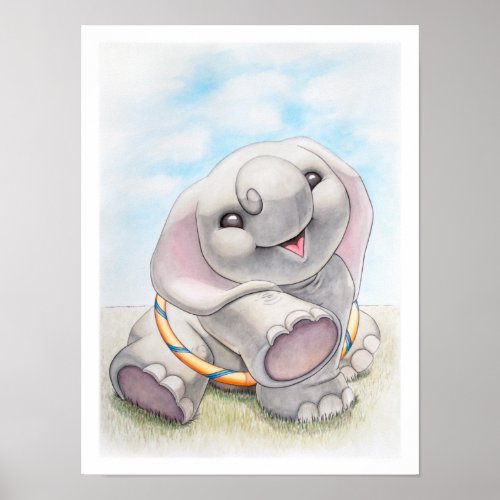 Baby Elephant with Hula_Hoop Nursery Print