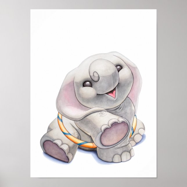 Baby Elephant with Hula-Hoop Nursery Print (Front)