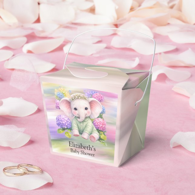 Baby Elephant with Hydrangeas Baby Shower Favor Boxes (Wedding)