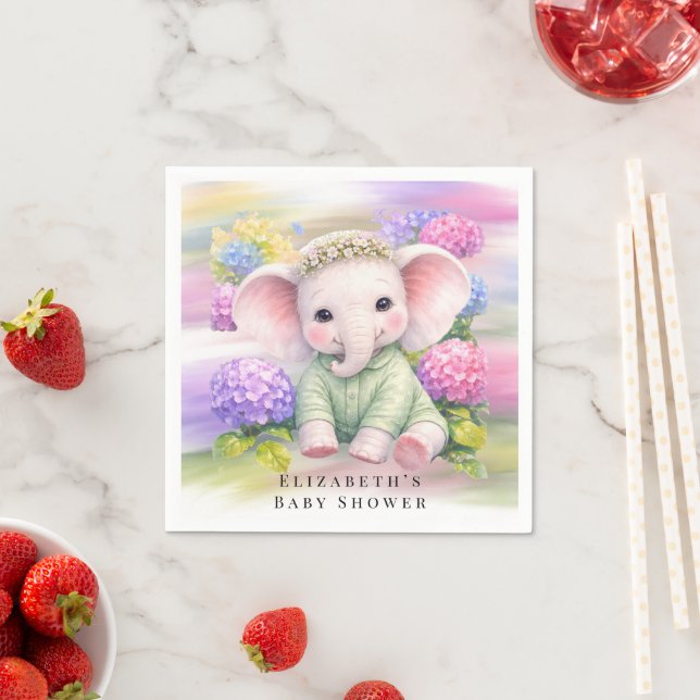 Baby Elephant with Hydrangeas Baby Shower  Napkins (Insitu)
