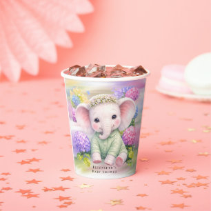 Baby Elephant with Hydrangeas Baby Shower  Paper Cups