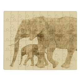 Baby Elephant with it's Mother  Jigsaw Puzzle