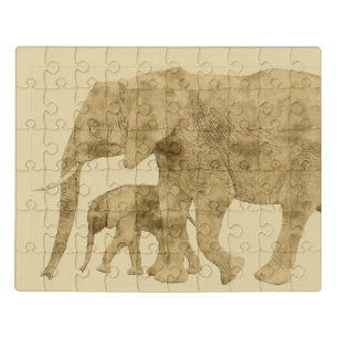 Baby Elephant with it's Mother Jigsaw Puzzle
