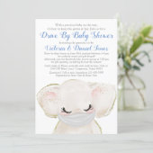 Baby Elephant with Mask Drive By Baby Shower Invitation (Standing Front)