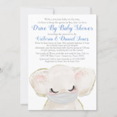 Baby Elephant with Mask Drive By Baby Shower Invitation (Front)