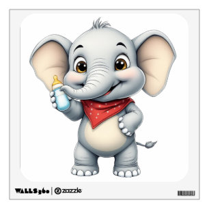 Baby Elephant with Milk Bottle Wall  Decal