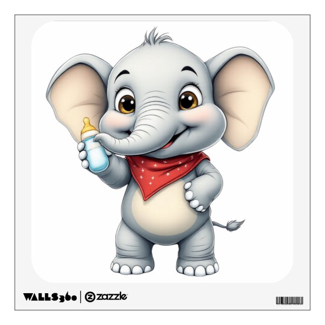 Baby Elephant with Milk Bottle Wall  Decal (Front)