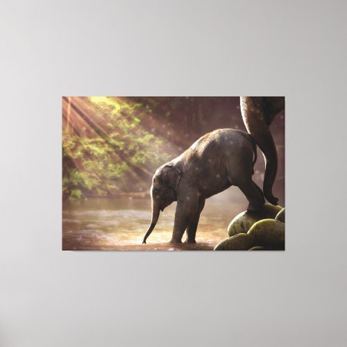 Baby Elephant With Mother Canvas Print