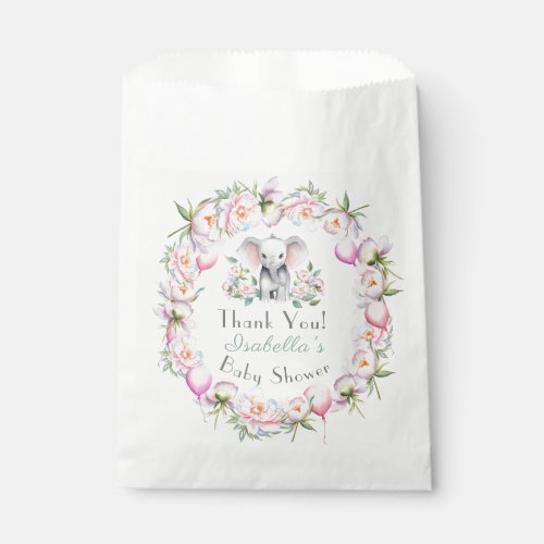 Baby Elephant With Peonies  Balloon Baby Shower Favor Bag