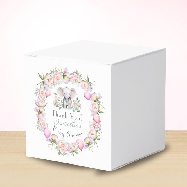 Baby Elephant With Peonies & Balloon Baby Shower Favor Boxes (A cute baby shower favor box for candies, candles, cookies.)