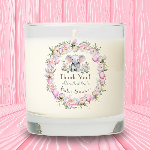 Baby Elephant With Peonies  Balloon Baby Shower Scented Candle