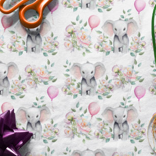 Baby Elephant With Peonies & Balloon Baby Shower Tissue Paper