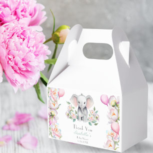 Baby Elephant With Peonies & Balloons Baby Shower Favor Boxes
