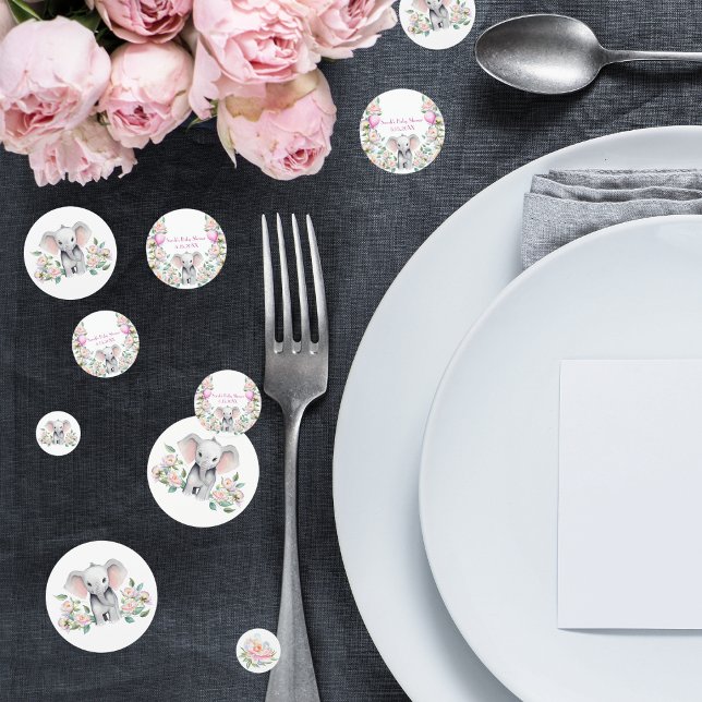 Baby Elephant With Peonies, Eucalyptus Baby Shower Confetti (Creator Uploaded)