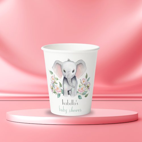 Baby Elephant With Peonies Eucalyptus  Paper Cups