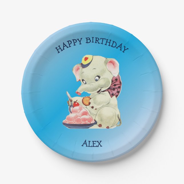 Baby Elephant With Pink Bow Paper Plates (Front)