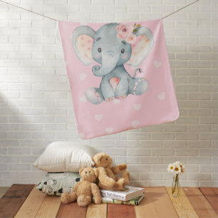 Baby Elephant with pink heart background Blanket