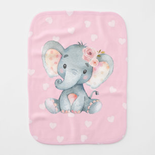 Baby Elephant with pink heart background Burp Cloth