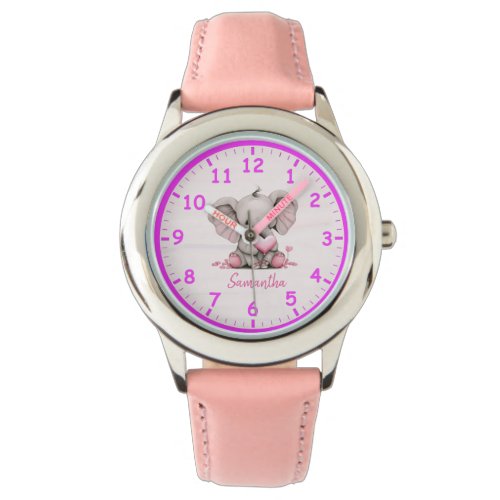 Baby Elephant with Pink Hearts Childrens Watch