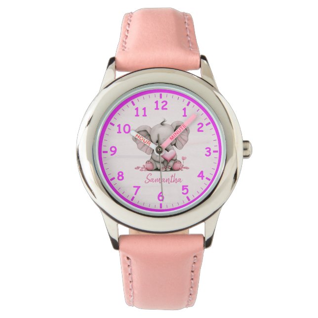 Baby Elephant with Pink Hearts Children's Watch (Front)