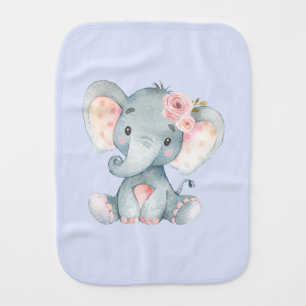 Baby Elephant with pink roses Burp Cloth