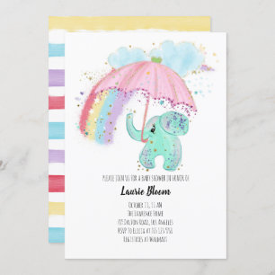 Baby Elephant with Rainbow Baby Shower Invitation