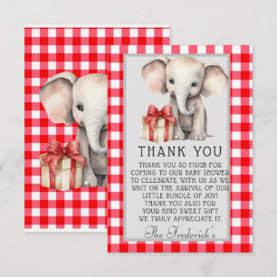 Baby Elephant with Red Gingham Shower Thank You  Card