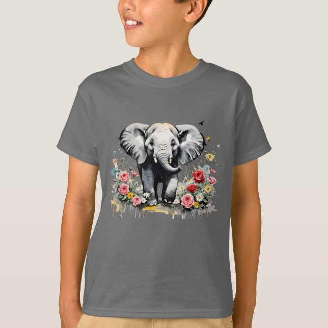 Baby Elephant With Roses  T-Shirt (Front)
