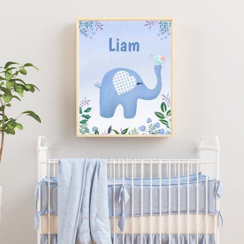Baby Elephant With Song Bird Personalized Poster
