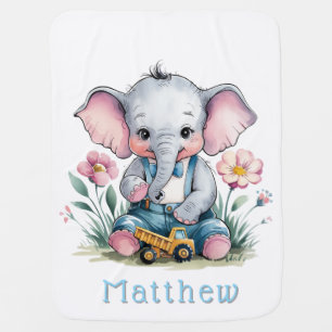 Baby Elephant with Truck Baby Shower Custom Blanket