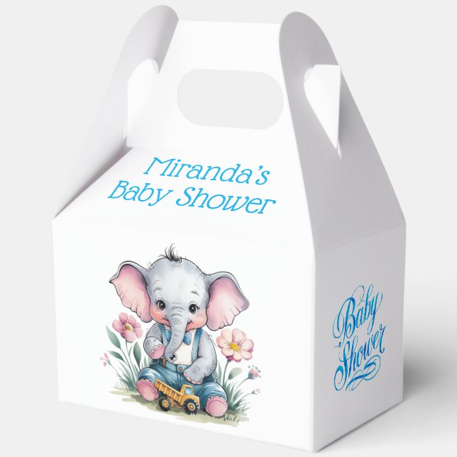 Baby Elephant with Truck Baby Shower Favor Boxes (Back)