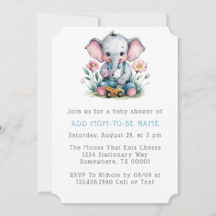 Baby Elephant with Truck Boy Baby Shower Invitation