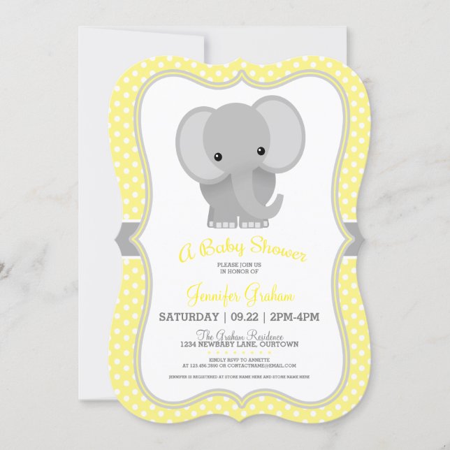 Baby Elephant (yellow) Baby Shower Invitation (Front)