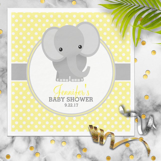 Baby Elephant (yellow) Baby Shower Paper Napkins (Creator Uploaded)